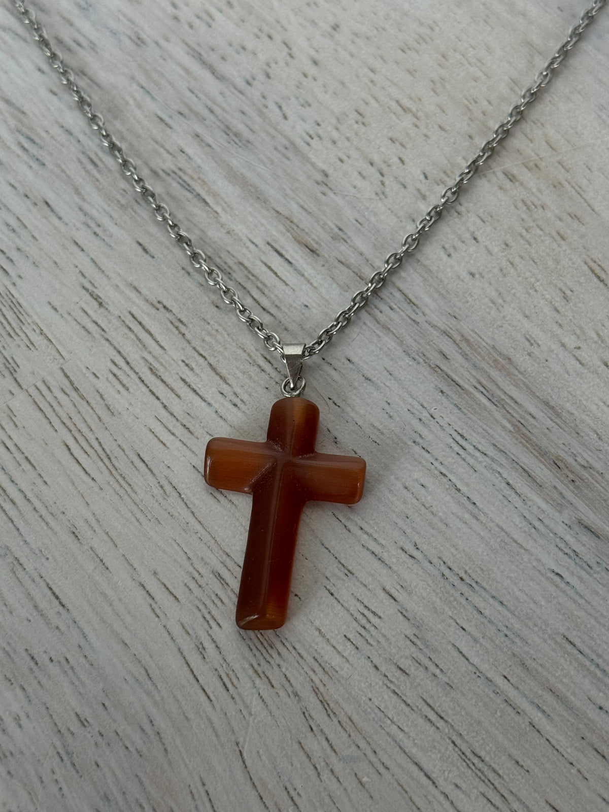Carnelian Cross Necklace - Silver