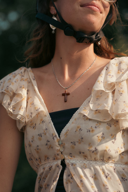 Carnelian Cross Necklace - Silver